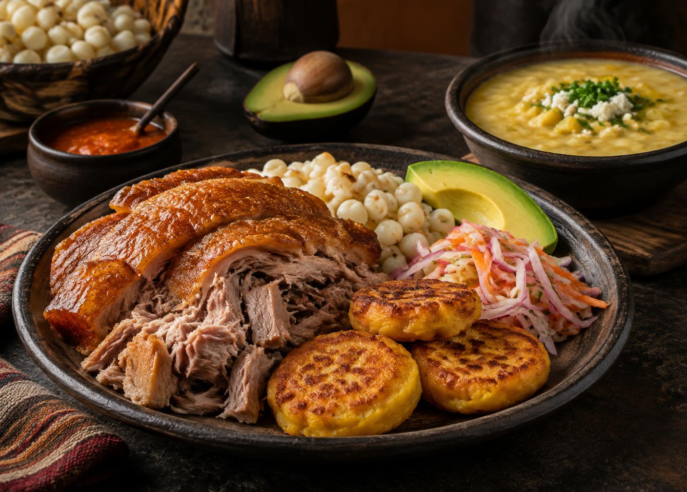Hornado, llapingachos y locro ecuatorianos